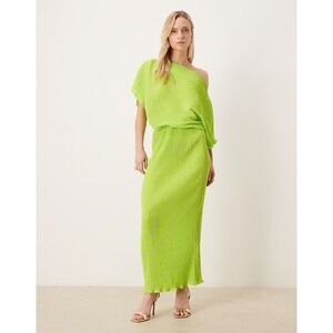 Never Fully Dressed Neon Lime Green Gold Polka Dot Plisse Maxi Dress US 8 NEW